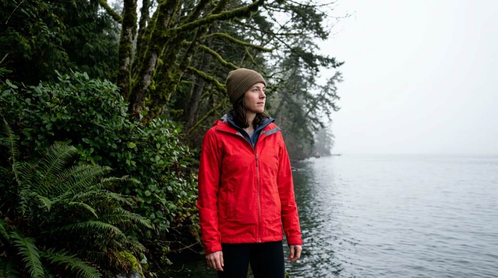 Seattle hiker preparing backpack before island mountain trek